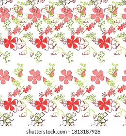 Patrón floral sin foco con flores delgadas. Grandes elementos para papel impreso, textil, de línea, de fondo. Patrón bonito para envolver papel. Flores salvajes vectoriales. Colorida Moderna Rapport.