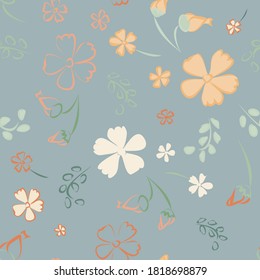 Patrón floral sin foco con flores delgadas. Grandes elementos para papel impreso, textil, de línea, de fondo. Patrón bonito para envolver papel. Flores salvajes vectoriales. Colorida Moderna Rapport.