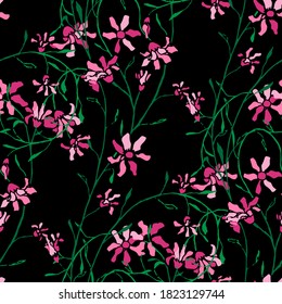 Patrón floral sin foco con flores delgadas. Ornamento para vestido de blusa de camisas. Patrón vintage para envolver papel. Flores sin vectores. Colorida Moderna Rapport.