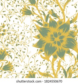 Floral Seamless Pattern with Delicate Flowers. Ornament for Blouse Cloth Textile. Trendy Pattern for Wrapping Paper. Colorful Modern Rapport. Vector Seamless Flowers.