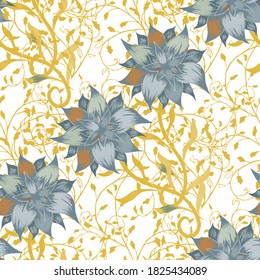 Floral Seamless Pattern with Delicate Flowers. Ornament for Cloth Blouse Tablecloth. Trendy Pattern for Wrapping Paper. Colorful Modern Rapport. Vector Seamless Flowers.