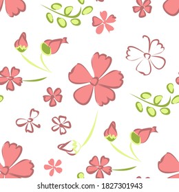 Floral Seamless Pattern with Delicate Flowers. Big Elements for Print, Textile, Linen, Wallpaper. Pretty Pattern for Wrapping Paper. Vector Wild Flowers. Colorful Modern Rapport.
