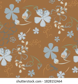 Floral Seamless Pattern with Delicate Flowers. Big Elements for Print, Textile, Linen, Wallpaper. Pretty Pattern for Wrapping Paper. Vector Wild Flowers. Colorful Modern Rapport.