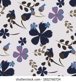 Floral Seamless Pattern with Delicate Flowers. Big Elements for Print, Textile, Linen, Wallpaper. Pretty Pattern for Wrapping Paper. Vector Wild Flowers. Colorful Modern Rapport.