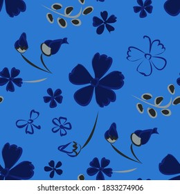 Floral Seamless Pattern with Delicate Flowers. Big Elements for Print, Textile, Linen, Wallpaper. Pretty Pattern for Wrapping Paper. Vector Wild Flowers. Colorful Modern Rapport.