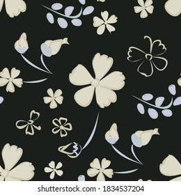Floral Seamless Pattern with Delicate Flowers. Big Elements for Print, Textile, Linen, Wallpaper. Pretty Pattern for Wrapping Paper. Vector Wild Flowers. Colorful Modern Rapport.