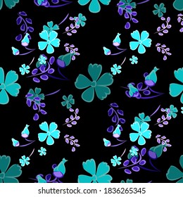Patrón floral sin foco con flores delgadas. Grandes elementos para papel impreso, textil, de línea, de fondo. Patrón bonito para envolver papel. Flores salvajes vectoriales. Colorida Moderna Rapport.