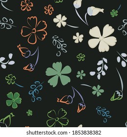 Blumenmuster nahtlose Muster mit zarten Blumen. Große Elemente für Druck, Textilien, Leinen, Tapete. Hübsches Muster für Papierfräsen. Vektor-Wildblumen. Farbenfrohe, moderne Berichterstattung.