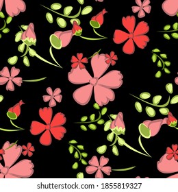 Floral Seamless Pattern with Delicate Flowers. Big Elements for Print, Textile, Linen, Wallpaper. Pretty Pattern for Wrapping Paper. Vector Wild Flowers. Colorful Modern Rapport.