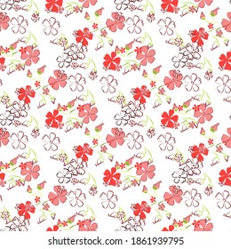 Patrón floral sin foco con flores delgadas. Grandes elementos para papel impreso, textil, de línea, de fondo. Patrón bonito para envolver papel. Flores salvajes vectoriales. Colorida Moderna Rapport.