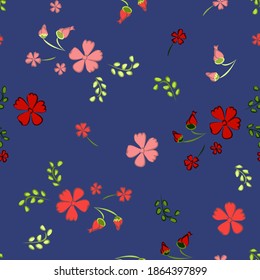 Floral Seamless Pattern with Delicate Flowers. Big Elements for Print, Textile, Linen, Wallpaper. Pretty Pattern for Wrapping Paper. Vector Wild Flowers. Colorful Modern Rapport.