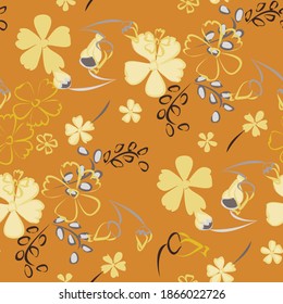 Patrón floral sin foco con flores delgadas. Grandes elementos para papel impreso, textil, de línea, de fondo. Patrón bonito para envolver papel. Flores salvajes vectoriales. Colorida Moderna Rapport.