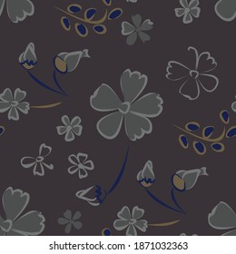 Floral Seamless Pattern with Delicate Flowers. Big Elements for Print, Textile, Linen, Wallpaper. Pretty Pattern for Wrapping Paper. Vector Wild Flowers. Colorful Modern Rapport.