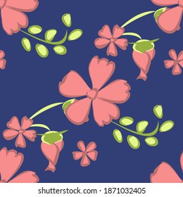 Floral Seamless Pattern with Delicate Flowers. Big Elements for Print, Textile, Linen, Wallpaper. Pretty Pattern for Wrapping Paper. Vector Wild Flowers. Colorful Modern Rapport.