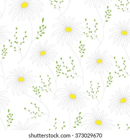 Floral seamless pattern with delicate flowers, hand-drawing. Vector illustration. Daisy Themed Repeating Pattern