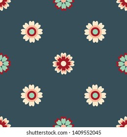 Floral seamless pattern design in blue, green, pink and red colours. This botanical illustrations are made entirely on illustrator and can be escaled without losing any quality. 