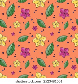 Diseño floral sin fisuras del patrón con las flores amarillas y púrpuras brillantes, diseño del Vector, dibujo de la mano
