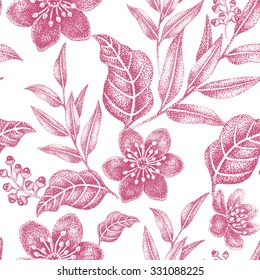 Floral seamless pattern. Design for fabrics, textiles, wallpaper, paper. Vector. Victorian style. White and red.