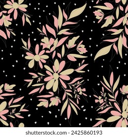 Floral  seamless pattern design for fashion textiles, graphics, backgrounds and crafts, with black background