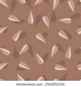 Floral seamless pattern design featuring mocochromatic abstract leaves. Allover print foliage surface design on coffee mocha color background. 