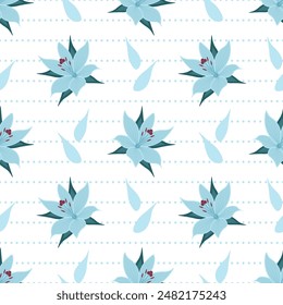 Blumennahtlose Muster-Design-Illustration mit blühenden Zweigen und Blattblume in handgezeichneter Cartoon-Stil-Vorlage
