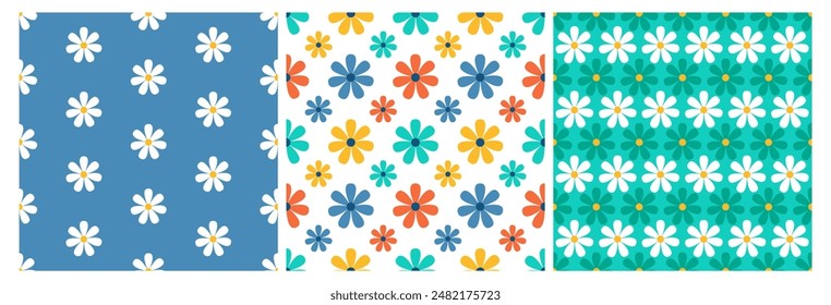 Floral Seamless Pattern Design Illustration with Blooming Branches and Leaf Flower in Hand-Drawn Cartoon Style Template