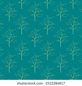 Floral seamless pattern design. Outline graphical leafs. Spring time background. Vector illustration.