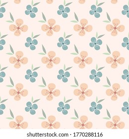 Floral seamless pattern design. Pink and blue flowers vintage pattern for wallpapers, print and fabric.