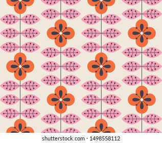 Floral seamless pattern design. Scandinavian style. Vector illustration.