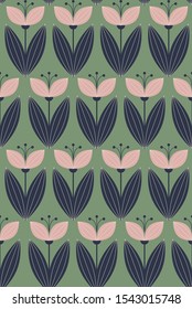 Floral seamless pattern design. Scandinavian style. Vector illustration.