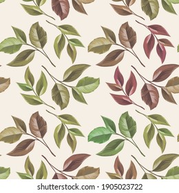 Floral Seamless Pattern Design Template, With Flowers and Leaves Vector