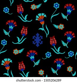 Floral seamless pattern design with Turkish motifs. Vector illustration.