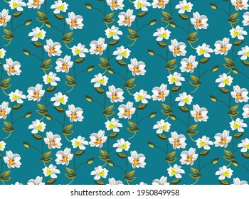 Floral seamless pattern design with turquoise background