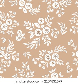 Floral seamless pattern design, wildflower meadow repeating background for fabric, textile, wallpaper, stationery in bohemian hand drawn style