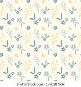 Floral seamless pattern design. Yellow and blue flowers vintage pattern for wallpapers, print and fabric.
