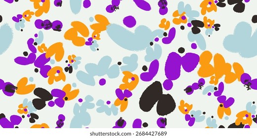 Blumennahtloses Muster mit verschiedenen abstrakten Blumen. Vektorhintergrund, Design, Druck, Umschlagpapier, Textil, Tapete, Kopfzeile