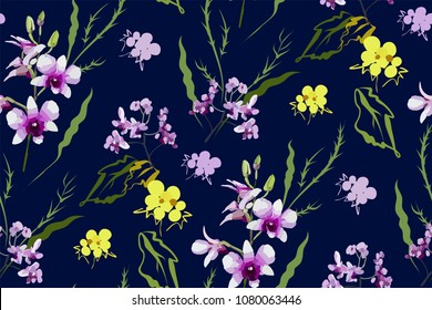 Floral seamless pattern with different flowers and leaves. Botanical illustration  hand painted. Textile print, fabric swatch, wrapping paper.