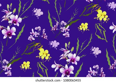 Floral seamless pattern with different flowers and leaves. Botanical illustration  hand painted. Textile print, fabric swatch, wrapping paper.