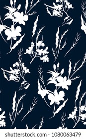Floral seamless pattern with different flowers and leaves. Botanical illustration  hand painted. Textile print, fabric swatch, wrapping paper.