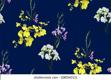 Floral seamless pattern with different flowers and leaves. Botanical illustration  hand painted. Textile print, fabric swatch, wrapping paper.