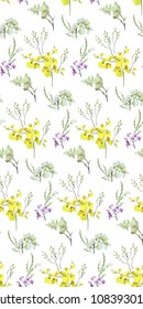 Floral seamless pattern with different flowers and leaves. Botanical illustration  hand painted. Textile print, fabric swatch, wrapping paper.