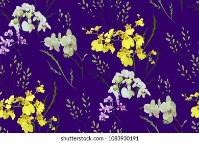 Floral seamless pattern with different flowers and leaves. Botanical illustration  hand painted. Textile print, fabric swatch, wrapping paper.