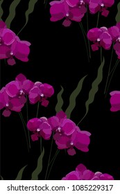Floral seamless pattern with different flowers and leaves. Botanical illustration  on black background, hand painted. Textile print, fabric swatch, wrapping paper.
