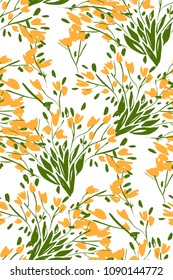 Floral seamless pattern with different flowers and leaves. Botanical illustration  hand painted. Textile print, fabric swatch, wrapping paper.