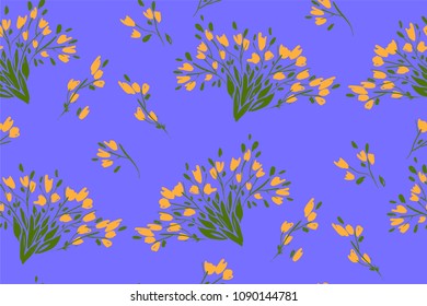 Floral seamless pattern with different flowers and leaves. Botanical illustration  hand painted. Textile print, fabric swatch, wrapping paper.