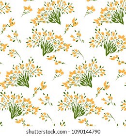 Floral seamless pattern with different flowers and leaves. Botanical illustration  hand painted. Textile print, fabric swatch, wrapping paper.