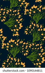 Floral seamless pattern with different flowers and leaves. Botanical illustration  hand painted. Textile print, fabric swatch, wrapping paper.