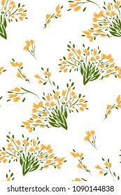 Floral seamless pattern with different flowers and leaves. Botanical illustration  hand painted. Textile print, fabric swatch, wrapping paper.
