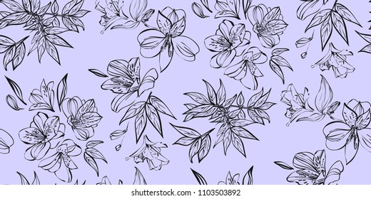 Floral seamless pattern with different flowers and tropical leaves. Botanical illustration  hand painted. Textile print, fabric swatch, wrapping paper.
