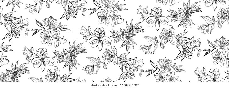 Floral seamless pattern with different flowers and tropical leaves. Botanical illustration  hand painted. Textile print, fabric swatch, wrapping paper.